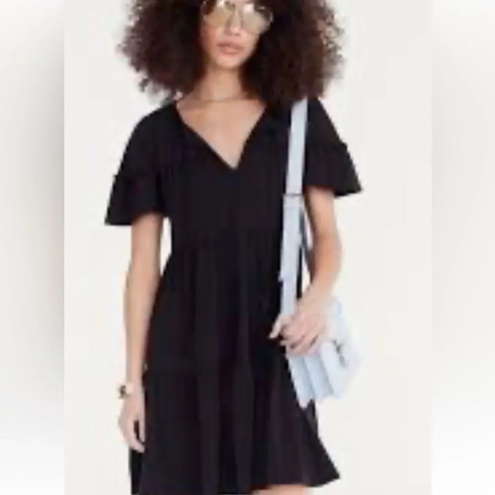 J. Crew Black cotton tiered dress extra small.